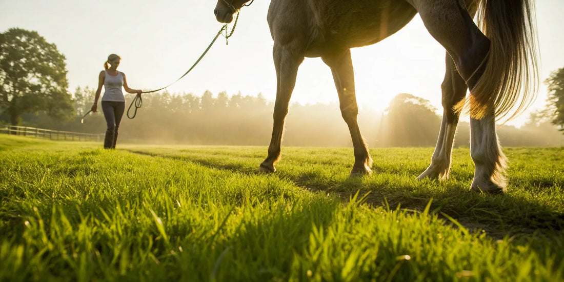 A woman with her healthy horse, ready to buy the best hoof care products.