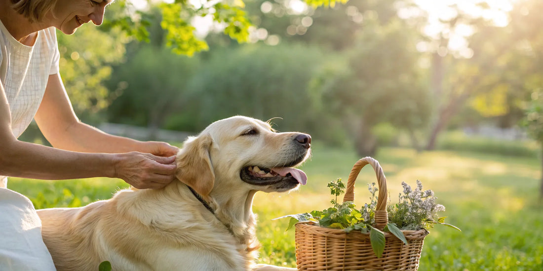 Golden retriever with healthy skin.