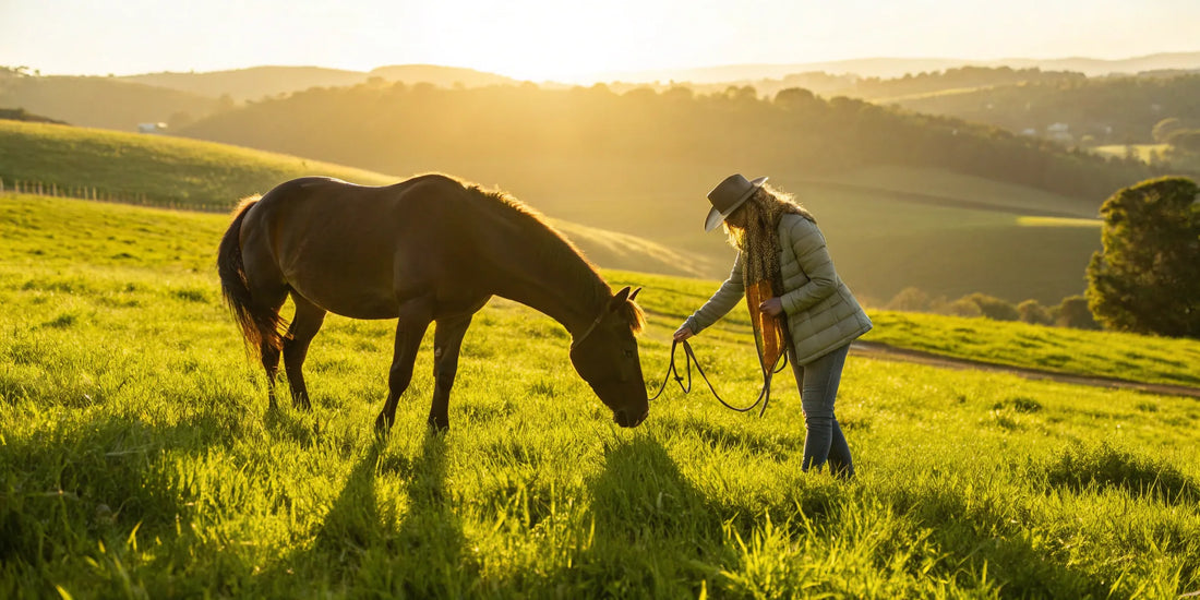 Owner with her horse, which takes a chondroitin supplement for healthy joints.