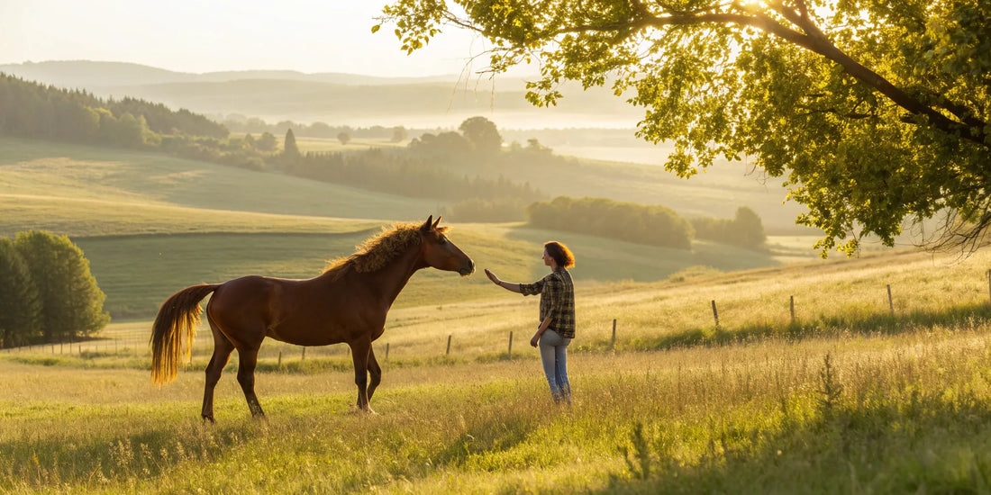 A person carefully checking a horse's skin for dermatitis as part of its treatment.